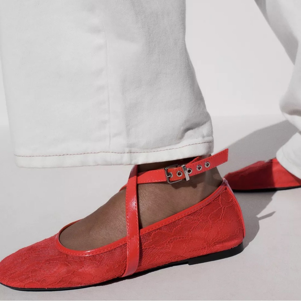 NWT ZARA DOUBLE STRAP LACE BALLERINAS 38